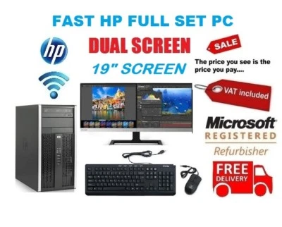 Windows 10 Cheap Fast HP Core Full System 19" Dual Monitor Desktop Computer PC - Image 1 of 2