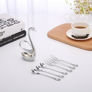 Beautiful and Elegant luxury swan spoon and fork (3 coffee spoon & 3 fruit fork)