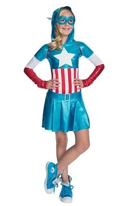 Girls Captain America Hooded Dress - Picture 1 of 2