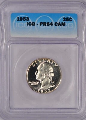 1953 Washington Quarter Proof ICG PR64CAM / PF 64 CAMEO Frosty Coin - Image 1 of 2
