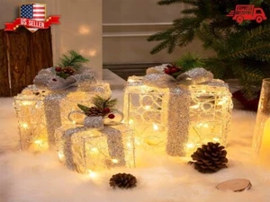 Christmas Decorations Lighted LED Gift Boxes Indoor Outdoor Party Yard Décor 3Pc - Picture 1 of 13