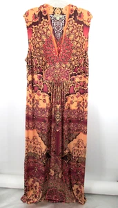 ONE WORLD Maxi Dress Women 2X Pink Bohemian Boho Mosaic Stretch Lace Back Artsy - Picture 1 of 15