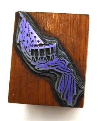 Printing Letterpress Printers Block Large American Flag & Drum - Image 1 of 2