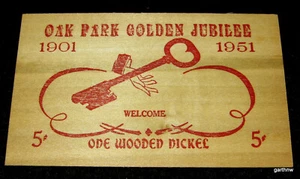 OAK PARK ILLINOIS 1951 SQUARE WOODEN NICKEL WELCOME KEY * VILLAGE GOLDEN JUBILEE - Bild 1 von 2