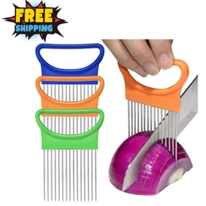 3Pcs Onion Holder Slicer Stainless Steel Cutter, Vegetables Fruit Meat Kitchen - Picture 1 of 12