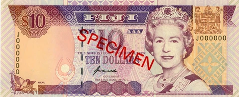 Fiji 10 Dollars, 1996, P-98as, Queen Elizabeth II Banknote UNC - SPECIMEN Cover