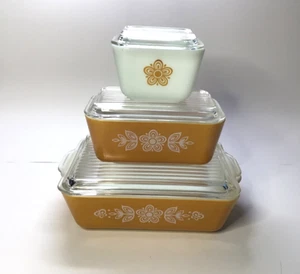 PYREX #503, 502, 501 ORO MARIPOSA - LOTE DE ALMACENAMIENTO EN REFRIGERADOR de 3 - PYREX de colección - Imagen 1 de 9