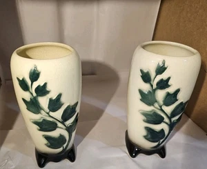VINTAGE Royal Copley  Ivy Vase Green  Footed SET OF 2 Mid Century , Beautiful - Picture 1 of 15