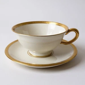Juego de tazas y platillos con patas de esmoquin Lenox adorno dorado hueso China hecho en EE. UU. - Imagen 1 de 6