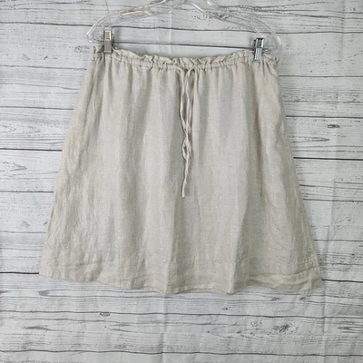 Garnet Hill Womens Linen Skirt Sz 10 Beige Metallic Drawstring Pockets - Image 1 of 4