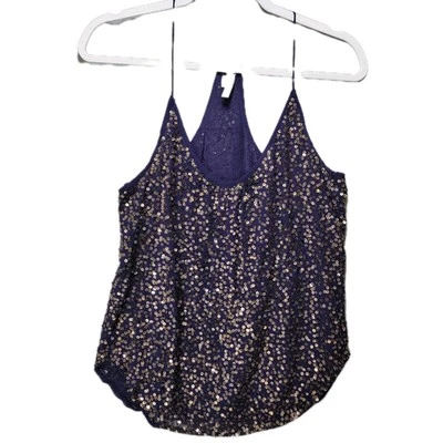 Trina Turk Top Halter Womens M Silk Sequin Lined Disco Rave Club Sexy Glam Strap - Image 1 of 4