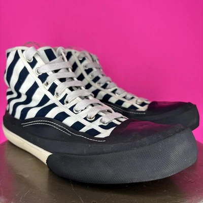 Acne Studios Navy White Stripe Canvas High Top Sneaker Sz 43 - Image 1 of 4