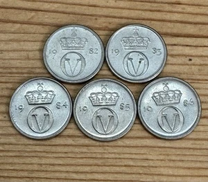 10 Ore, Norway, 5-coin Lot: 1982, 1983, 1984, 1985, 1986 (Ungraded) - Picture 1 of 4
