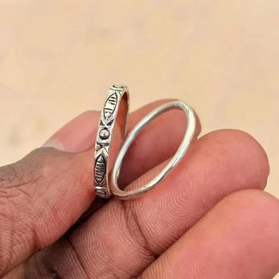 Boho & Minimalist Stackable Sterling Silver Ring Set 2 Ring Woman Ring All Size - Image 1 of 4