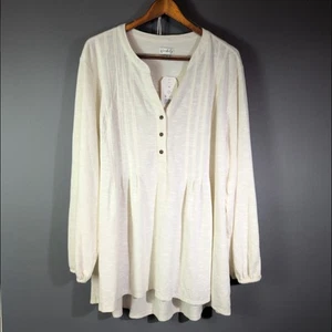 NEW 4X Cream Wonderly "Henley" Soft Knit Top Pleated Front Long Sleeve Comfort - Picture 1 of 9