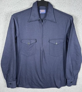 Vintage Pendleton Shirt Mens Large Blue 1/2 Zip 100% Pure Virgin Wool Made in US - Picture 1 of 10