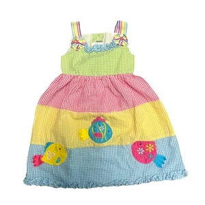 Vtg Emily Rose Dress Kids 6 Multi Ruffle Trim Tiered Gingham Seersucker - Picture 1 of 9