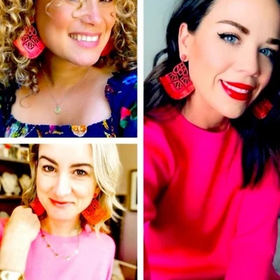 Stella & Dot Alexandria Earrings Summer Red Lightweight NWT Boho Pierced Dangle - Photo 1/4