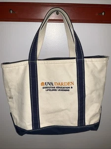 Bolso LL Bean Boat and Tote de Lona EE. UU. Cierre con Cremallera Superior Marfil y Azul Marino Bordado UVA - Imagen 1 de 20