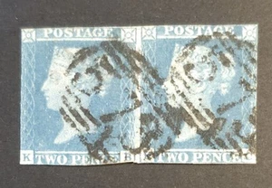 Great Britain SG #13 (Scott #4) Used Imperf Pair. Dark Cancels - Picture 1 of 2