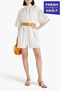 RRP €785 ZIMMERMANN Mini Shirt Dress AU4 UK16 US12 L Ramie Blend Embroidered - Picture 1 of 7