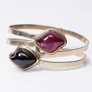 WOW Designer Armreif Silber vergoldet Armband Bangle Modernist Turmalin Granat - Bild 1 von 6