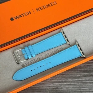 Apple Watch Hermes Bleu Cleste Simple Tour Leather Band 42mm 41mm 40mm unused - Zdjęcie 1 z 13