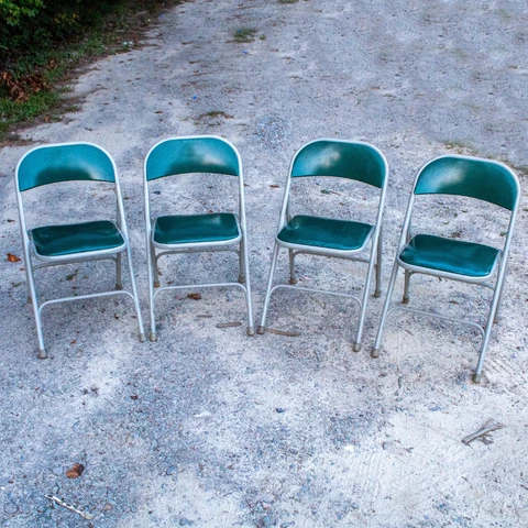 Vintage Samsonite Folding Chairs Padded Blue Vinyl Set of 4 Cover