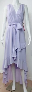 Badgley Mischka Women's Lilac Ruffle V-Neck High-Low Gown Nyla Dress Size 8 - Picture 1 of 6