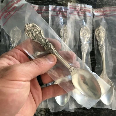 1 NOVA COLHER DE CHÁ REED BARTON PRATA ESTERLINA FRANCIS I 6" 39g (QUANTIDADE 11 DISPONÍVEIS) w38  - Imagem 1 de 4