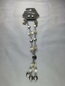 Silver Tone Charm Y Necklace with Earrings - New - Picture 1 of 1