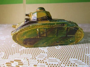 145Z Rare Jouet Ancien Plâtre Char Français B1 Bis Camouflée WWII L 12.3 cm - Picture 1 of 10