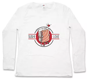 CAMISETA DE MUJER SUSHI LOVE MANGA LARGA adicto a la comida japonesa asiática mínima - Imagen 1 de 1