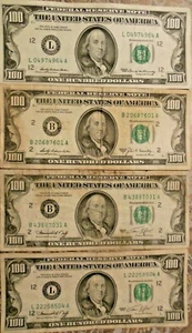 1969, 1969-A & 1974 Federal Reserve $100 Notes: Lot of Four Notes - Picture 1 of 2