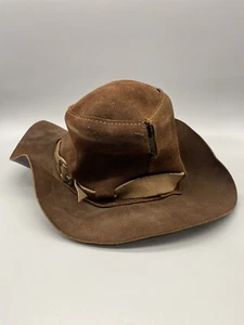 HENSCHEL SKULLYS COWBOY HAT, Brown Suede Leather, Cowhide Mens Size Medium - Picture 1 of 9