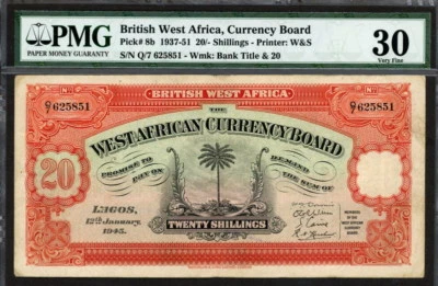British West Africa 1937-1951, 20 Shillings, P8b, PMG 30 VF - Image 1 of 2