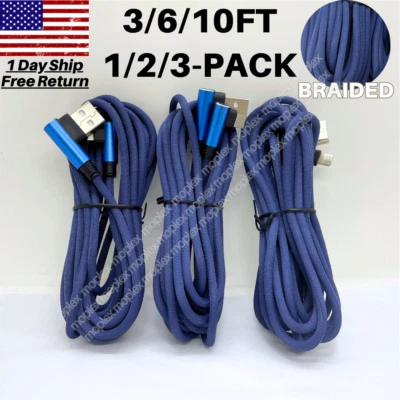 10/6/3Ft 90 Degree Angle USB Charging Cable For iPhone 14 13 12 11 Charger Cord - Image 1 of 4
