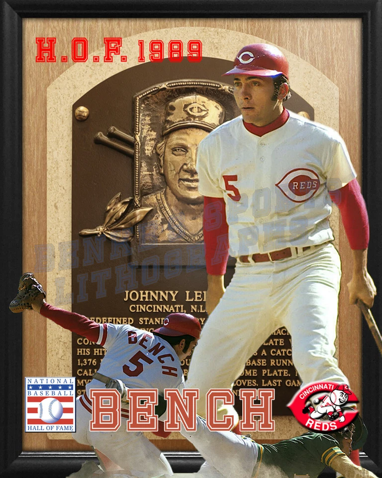 Cincinnati Reds Lithograph print of  Johnny Bench hall of frame  13 x 19 - Image 1 of 1