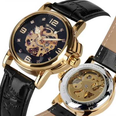 GANADOR Reloj Automático Mujer Damas Esqueleto Reloj Pulsera Hueco Cuero Relojes Foto 1 de 4