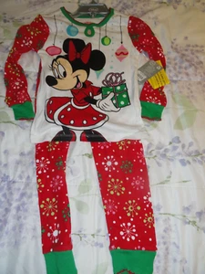 Size 4 Minnie Mouse Christmas Pajama Set Ornaments and Presents NWT Disney Store - Picture 1 of 3