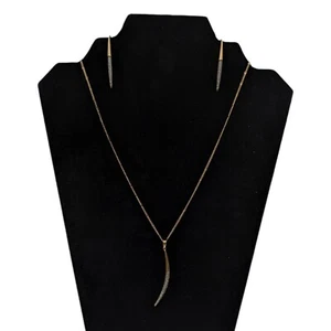 Stella Dot New Moon Pendant Necklace Earrings Set Gold Tone Cubic Zirconia - Picture 1 of 16