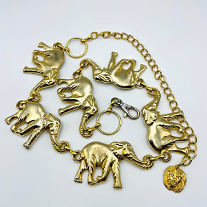 VTG Gold Tone Elephant Chain Belt Fits up to 37” Lion Head Charm 1990s Fashion
