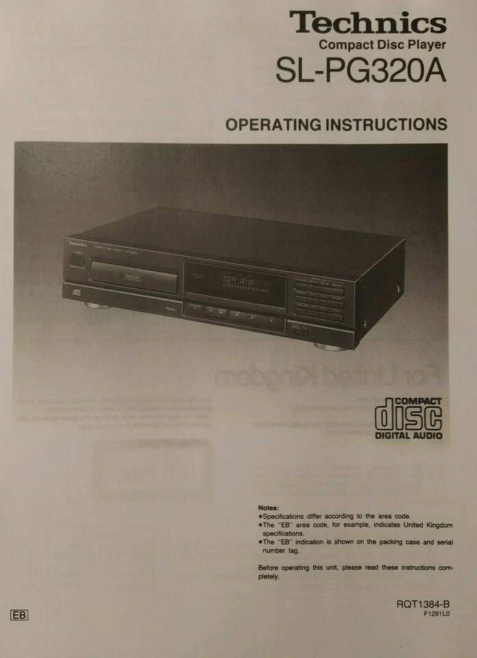 Technics SL-PG320A Compact Disc CD Player - Operating Instructions - USER MANUAL - Image 1 of 1