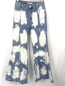 Luxe Moda Jeans Women 6 Denim Blue Tie Dye Acid Wash Stretch Flare Grunge Boho - Picture 1 of 19