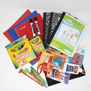 Back To School Supply Bundle 23 Items Wide Ruled Paper Markers Crayons Pencils - Picture 1 of 8