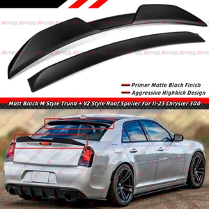 For 2015-2023 Chrysler 300 Matt Black M Style Trunk + V2 Rear Roof Spoiler Wing - Picture 1 of 7