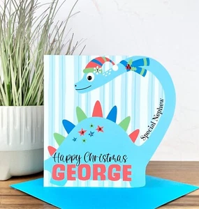 Personalised Handmade Dinosaur Christmas Card Son Grandson Nephew Brother Godson - Picture 1 of 2