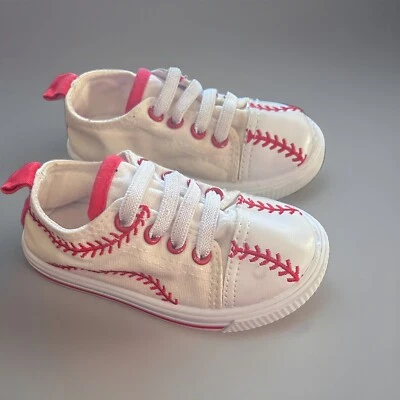 Toddler Size 5 White With Red Baseball Stitch Slip On Novelty Sport Home run - Image 1 of 4