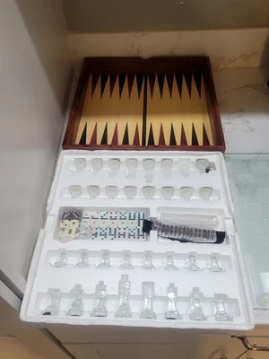 Glass Top Chess Set Board Frosted and Clear Glass Chess Pieces Backgammon Board - Image 1 of 4