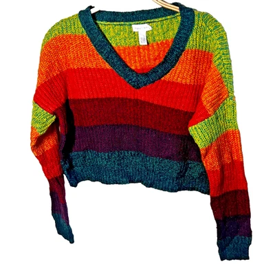 Suéter Recortado a Rayas Difusas Inclinación Completa Para Mujer Talla Pequeña Retro Brillante Acogedor Foto 1 de 4